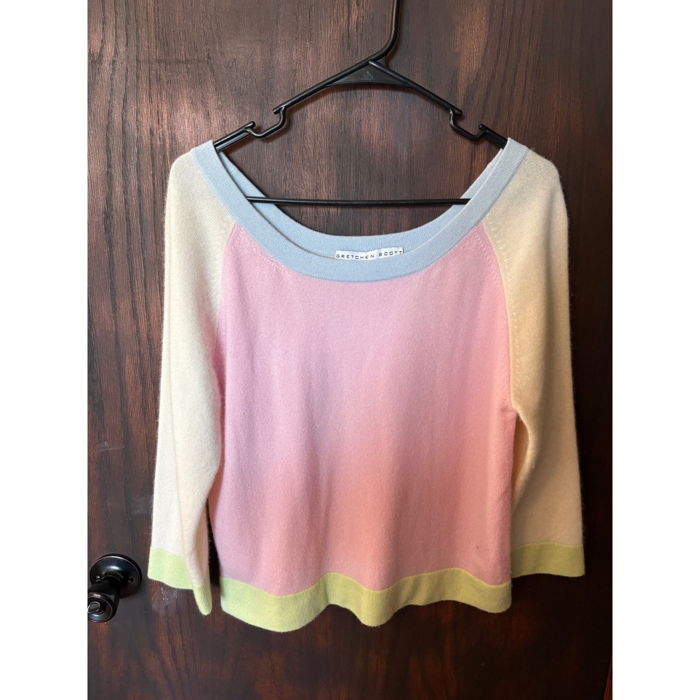 Gretchen Scott Womens Pastel Colorblock Scoop Neck Knit Sweater Large